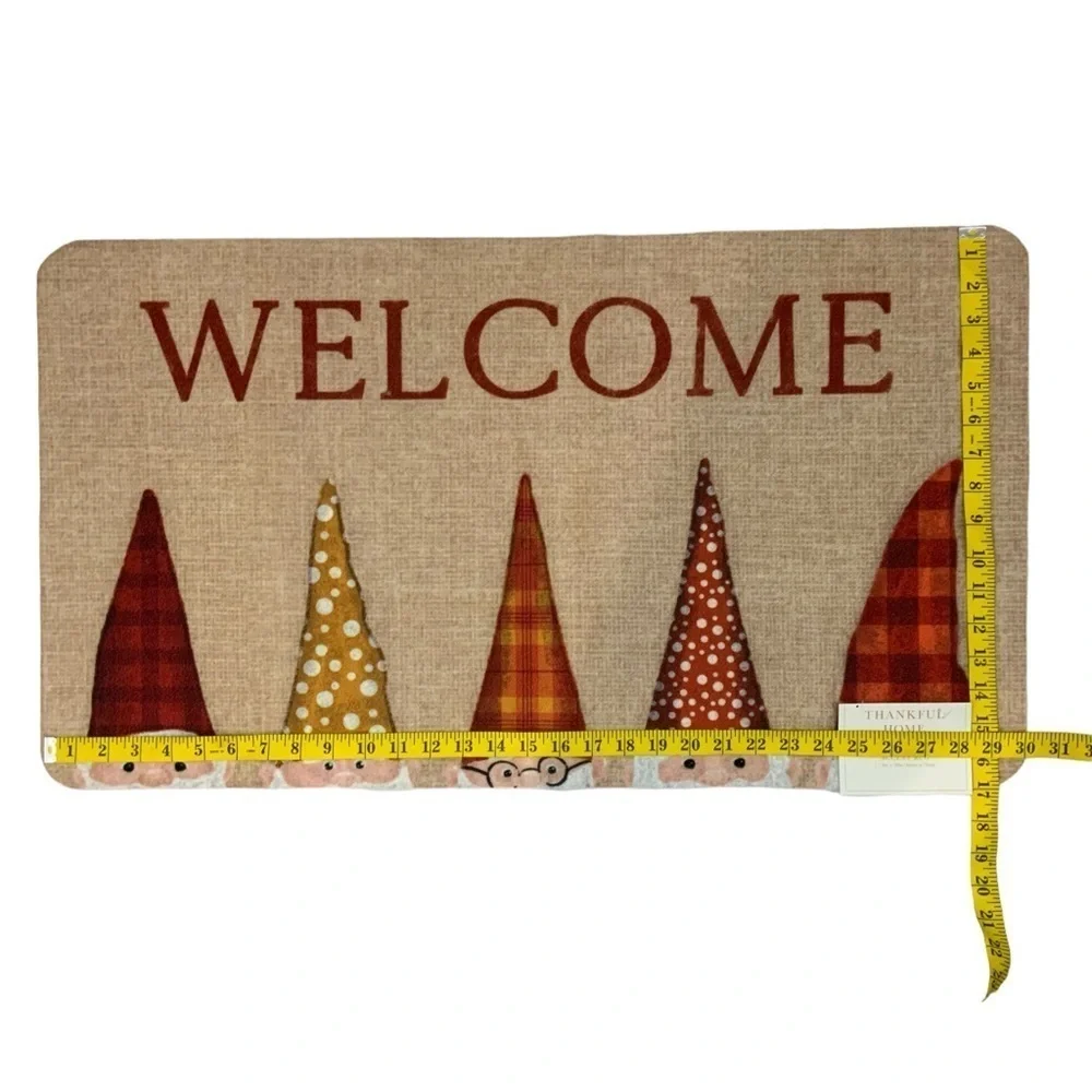 Thankful Home Accent Rug Gnome Welcome Mat Non Skid 17 x 30 in Neutral Rustic